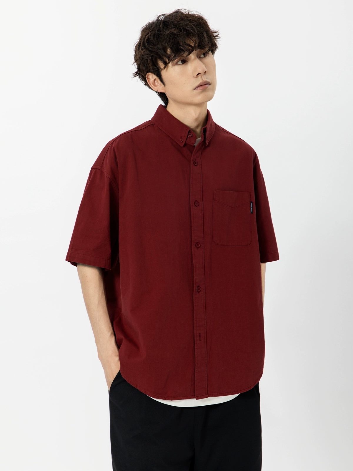 Camisa casual de manga curta Yoke Wine Red Junior