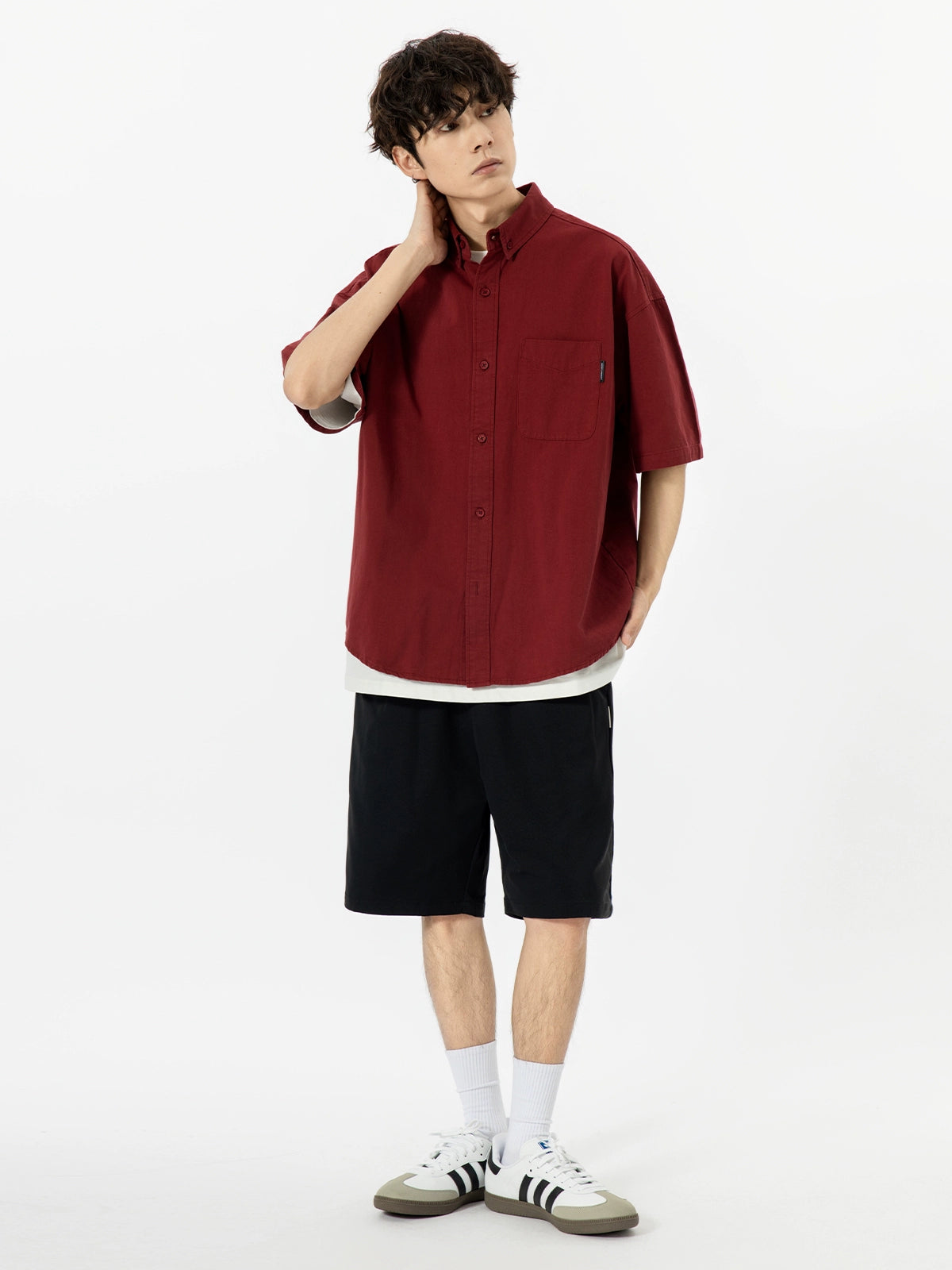 Camisa casual de manga curta Yoke Wine Red Junior