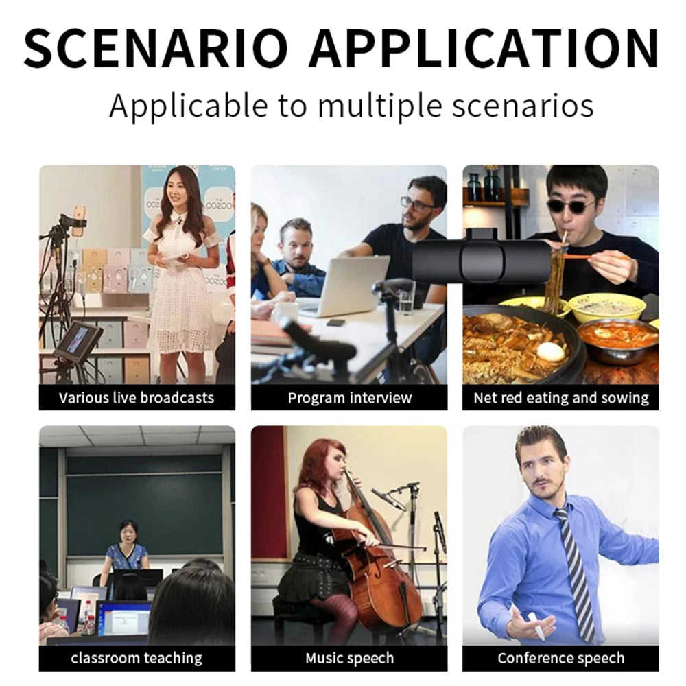 Microfone de lapela sem fio para iPhone/Android/PC