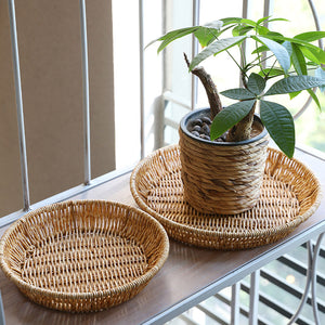 Cesta de vime redonda tecida a mão