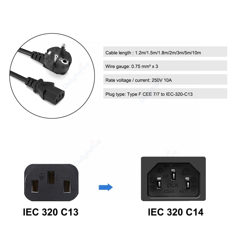 Cabo de alimentação IEC-C13 DelightFire 2m/5m/10m